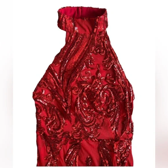 FN Red Halter Sequin Gown! - Picture 8 of 10